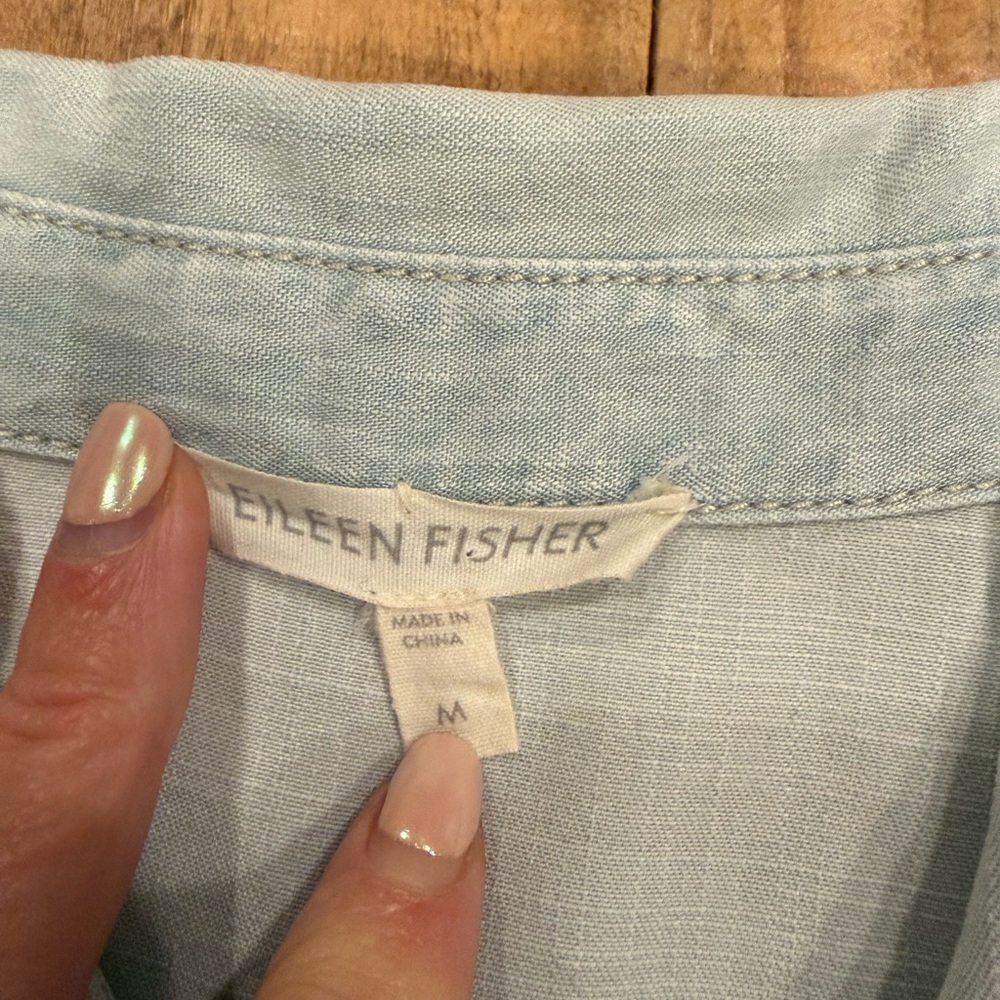 Eileen Fisher Chambray Shirt Dress M Tencel Cotton Pockets Button Front Casual - Picture 9 of 12